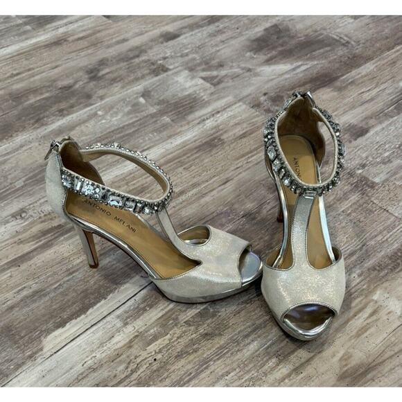 ANTONIO MELANI Shoes - ANTONIO MELANI Women’s Silver Embellished Strappy Stiletto High Heels Sz 8.5M